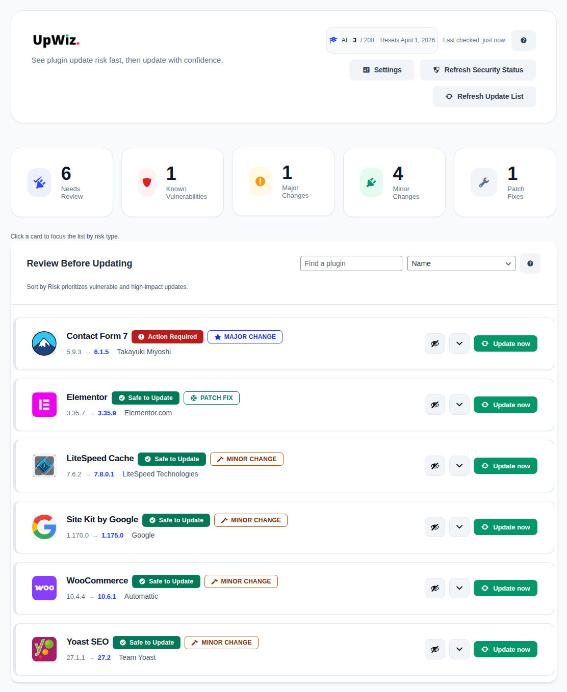 Sequential update queue indicator in the dashboard
