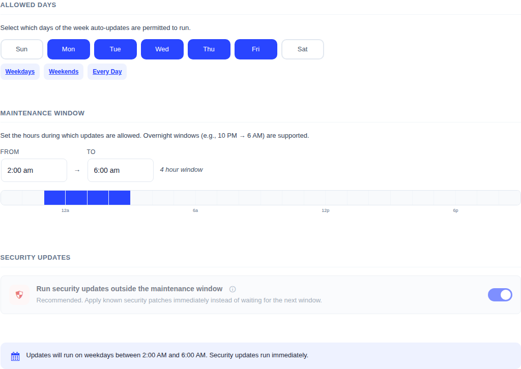 Update schedule subtab with day and time controls