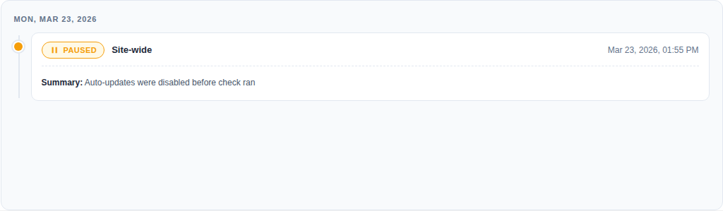 Auto-update log subtab showing plugin update history
