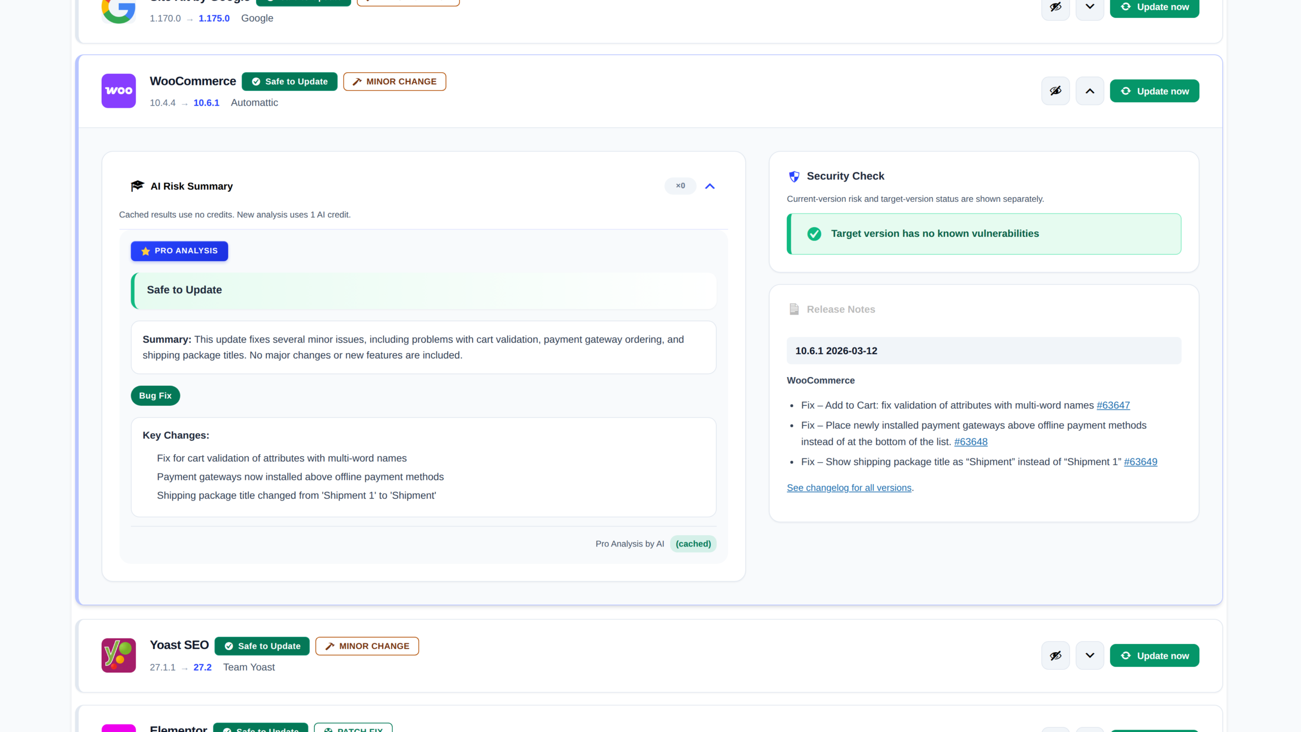 UpWiz screenshot: Change Review