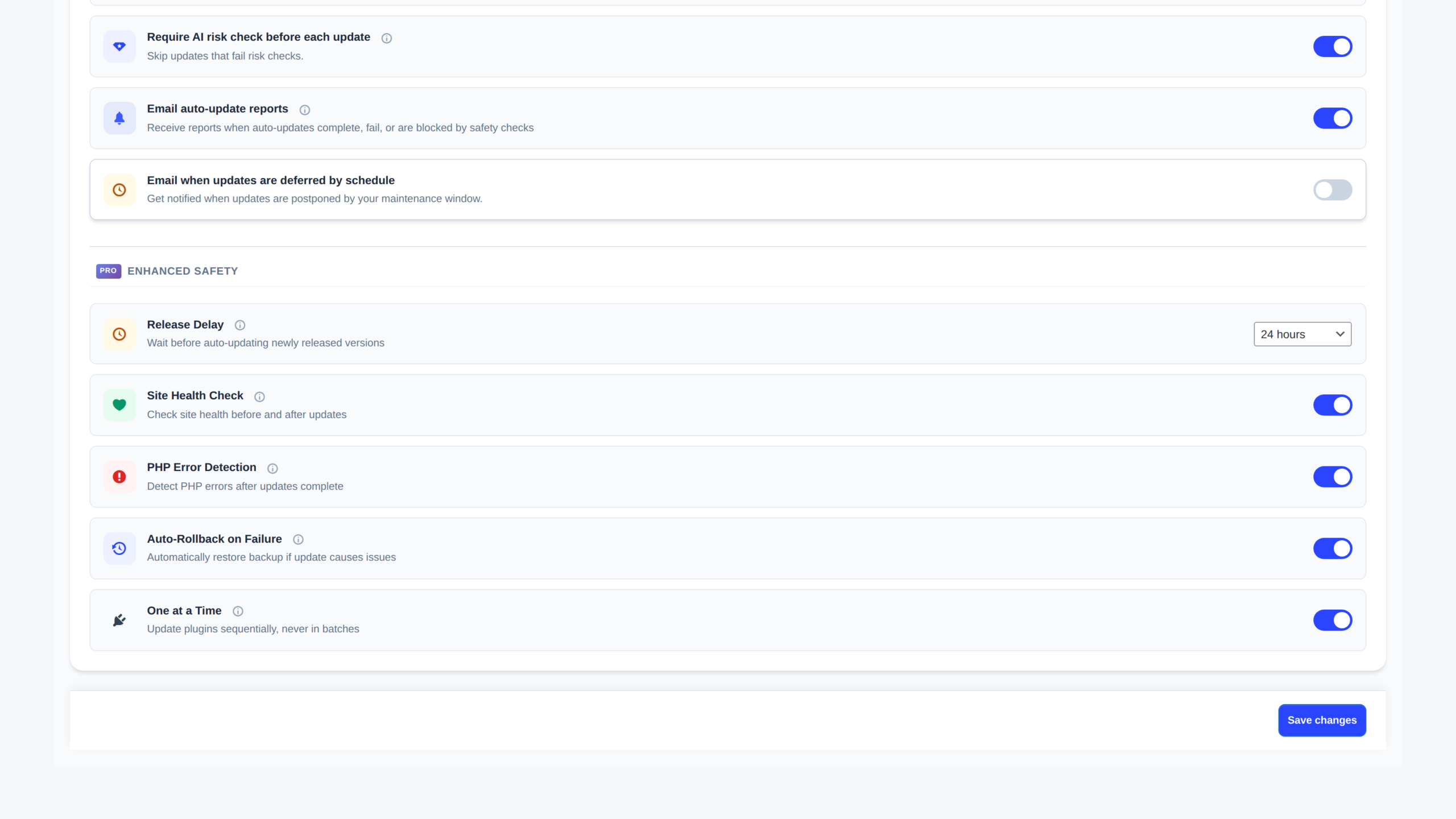 UpWiz screenshot: Update Guardrails