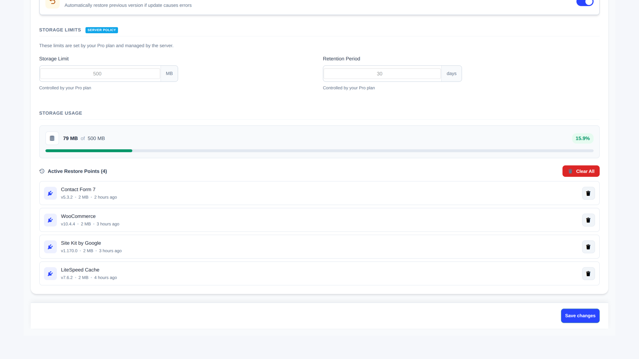 UpWiz screenshot: Instant Recovery